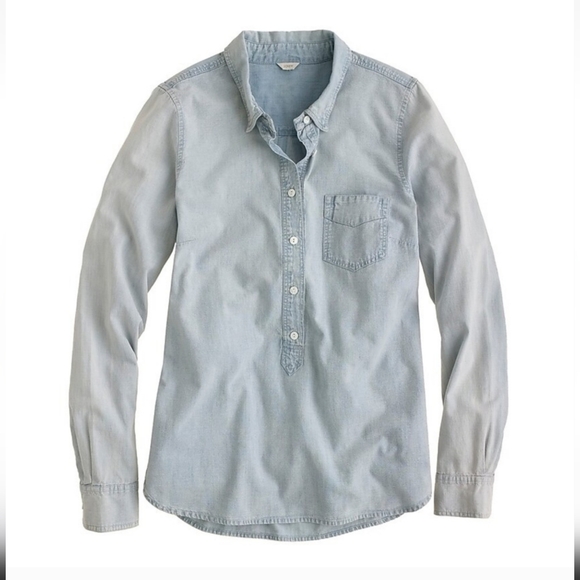 J CREW faded chambray denim popover button shirt Coastal Minimalist Size‎ Small - Picture 1 of 12